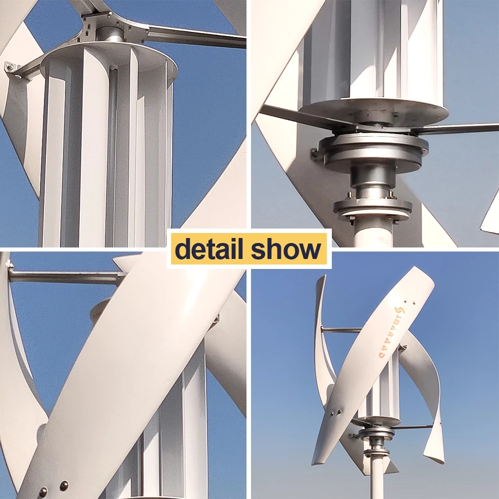 Vertical Axis Wind Turbine 3000W - กังหันลมแม่เหล็กไฟฟ้าแบบแกนตั้ง 3KW 5KW ให้พลังงานฟรีสำหรับใช้ในครัวเรือน ความเร็วต่ำ เสียงเบา