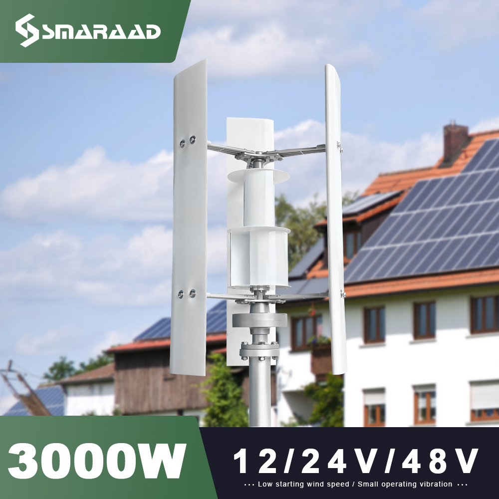 Vertical Axis Wind Turbine 3000W - กังหันลมแกนตั้ง 3000w 48V เครื่องกำเนิดพลังงานทางเลือกสำหรับใช้ในครัวเรือน ชุดอุปกรณ์ครบชุดพร้อมคอนโทรลเลอร์และอินเวอร์เตอร์
