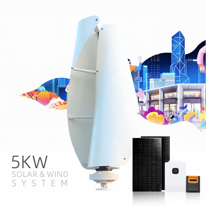 Wind Turbine 5000W 48V - กังหันลม 2000W/5000W ระบบผลิตไฟฟ้าพลังงานลมและพลังงานแสงอาทิตย์แบบแกนตั้ง Maglev 48V สำหรับใช้ในบ้าน