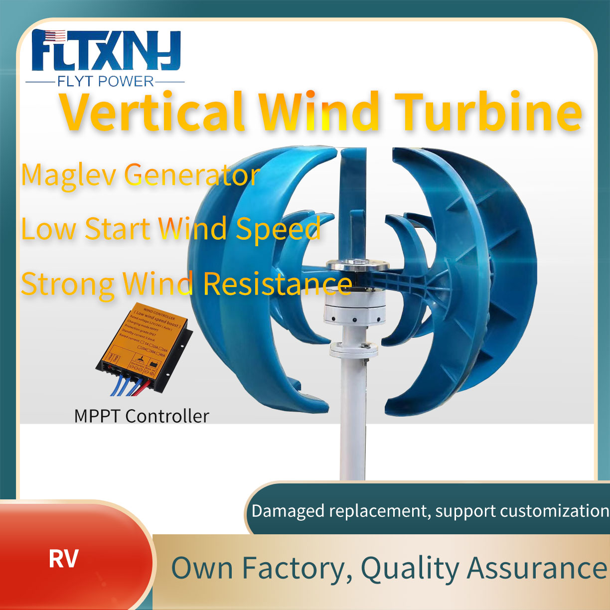 Vertical Axis Wind Turbine 3000W - บ้านลูกผสม Streetlight 12V 24V 48V เครื่องกําเนิดไฟฟ้ากังหันลมโคมไฟ