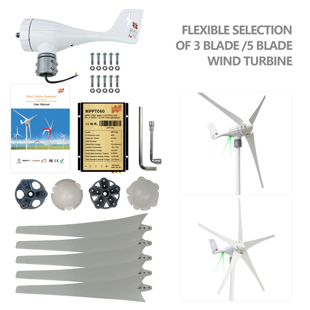 3 5 ใบมีด 600W 12V 24V เครื่อง - Wind Turbine 5000W 48V บทวิจารณ์และราคา